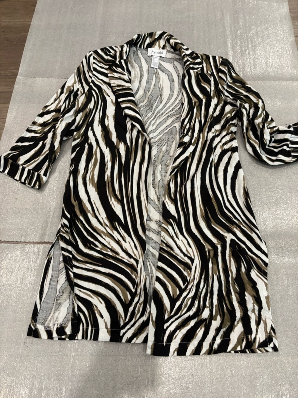 [6]Joseph Ribkoff Zebra-Stripe Print Open Front Cardigan Mid Sleeve
